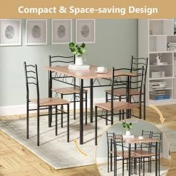 5-Piece Wood Metal Dining Table Set with 4 Chairs by SUNRINX 15 5-Piece Wood Metal Dining Table Set with 4 Chairs by SUNRINX -Furniture Store natural sunrinx dining room sets cs mg5696we fa 1000