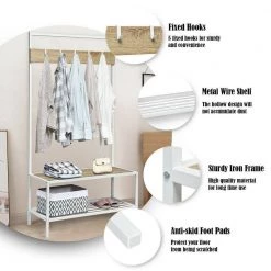 3 in 1 Industrial Coat Rack with 2-tier Storage Bench and 5 Hooks-Natural by SUNRINX 18 3 in 1 Industrial Coat Rack with 2-tier Storage Bench and 5 Hooks-Natural by SUNRINX -Furniture Store natural sunrinx hall trees mg5 18bf fa 1000