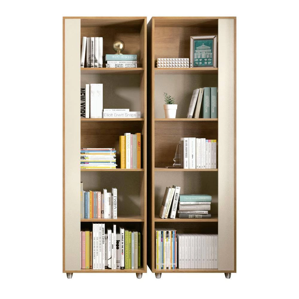 Binghamton Nature and Off White 5-Shelf Mid-Century Modern Bookcase (Set of 2) by Luxor 6 Binghamton Nature and Off White 5-Shelf Mid-Century Modern Bookcase (Set of 2) by Luxor - Image 6