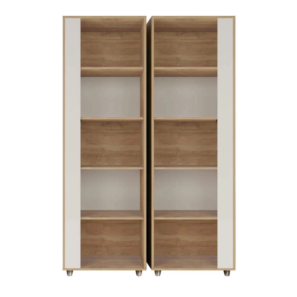 Binghamton Nature and Off White 5-Shelf Mid-Century Modern Bookcase (Set of 2) by Luxor 1 Binghamton Nature and Off White 5-Shelf Mid-Century Modern Bookcase (Set of 2) by Luxor