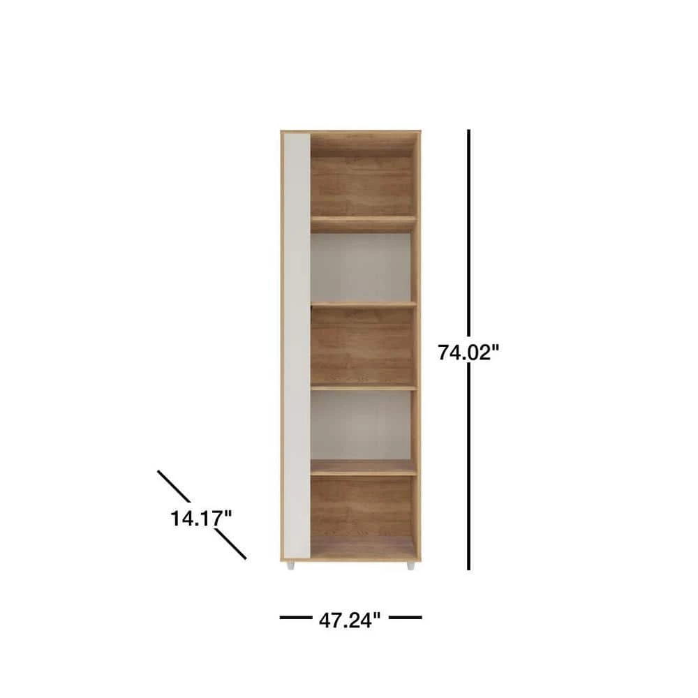 Binghamton Nature and Off White 5-Shelf Mid-Century Modern Bookcase (Set of 2) by Luxor 2 Binghamton Nature and Off White 5-Shelf Mid-Century Modern Bookcase (Set of 2) by Luxor - Image 2