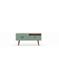 Montauk 54 in. Off-White and Green Mint Particle Board TV Stand Fits TVs Up to 50 in. with Storage Doors by Luxor