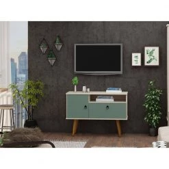 Montauk 35 in. Off-White and Green Mint Particle Board TV Stand Fits TVs Up to 32 in. with Storage Doors by Luxor -Furniture Store off white and green mint luxor tv stands 5pmchd4 31 1000