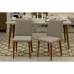 Utopia 45.28 in. 5-Piece Off White And Grey Round Dining Table And Chevron Dining Chair Set by Luxor -Furniture Store off white and grey luxor dining room sets 2 101510923 44 1000