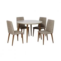 Utopia 45.28 in. 5-Piece Off White And Grey Round Dining Table And Chevron Dining Chair Set by Luxor