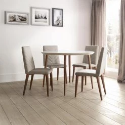 Utopia 45.28 in. 5-Piece Off White And Grey Round Dining Table And Chevron Dining Chair Set by Luxor -Furniture Store off white and grey luxor dining room sets 2 101510923 c3 1000