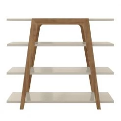37.97 in. Off White/Brown Faux Wood 4-shelf Ladder Bookcase with Open Back by Luxor