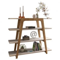 37.97 in. Off White/Brown Faux Wood 4-shelf Ladder Bookcase with Open Back by Luxor -Furniture Store off white luxor bookcases bookshelves 7lchd1 fa 1000