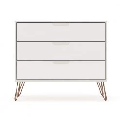 3-Drawer Off White Mid-Century Modern Dresser by Luxor