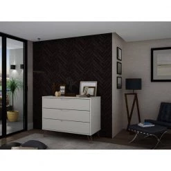 3-Drawer Off White Mid-Century Modern Dresser by Luxor -Furniture Store off white luxor chest of drawers 103hd4 c3 1000