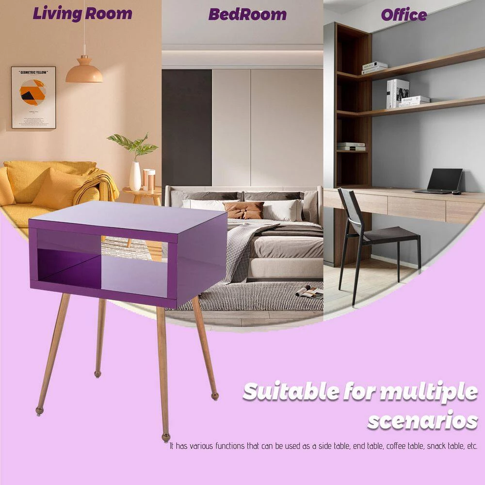 Purple Mirror end Table Mirror Nightstand by SUNRINX 3 Purple Mirror end Table Mirror Nightstand by SUNRINX - Image 3