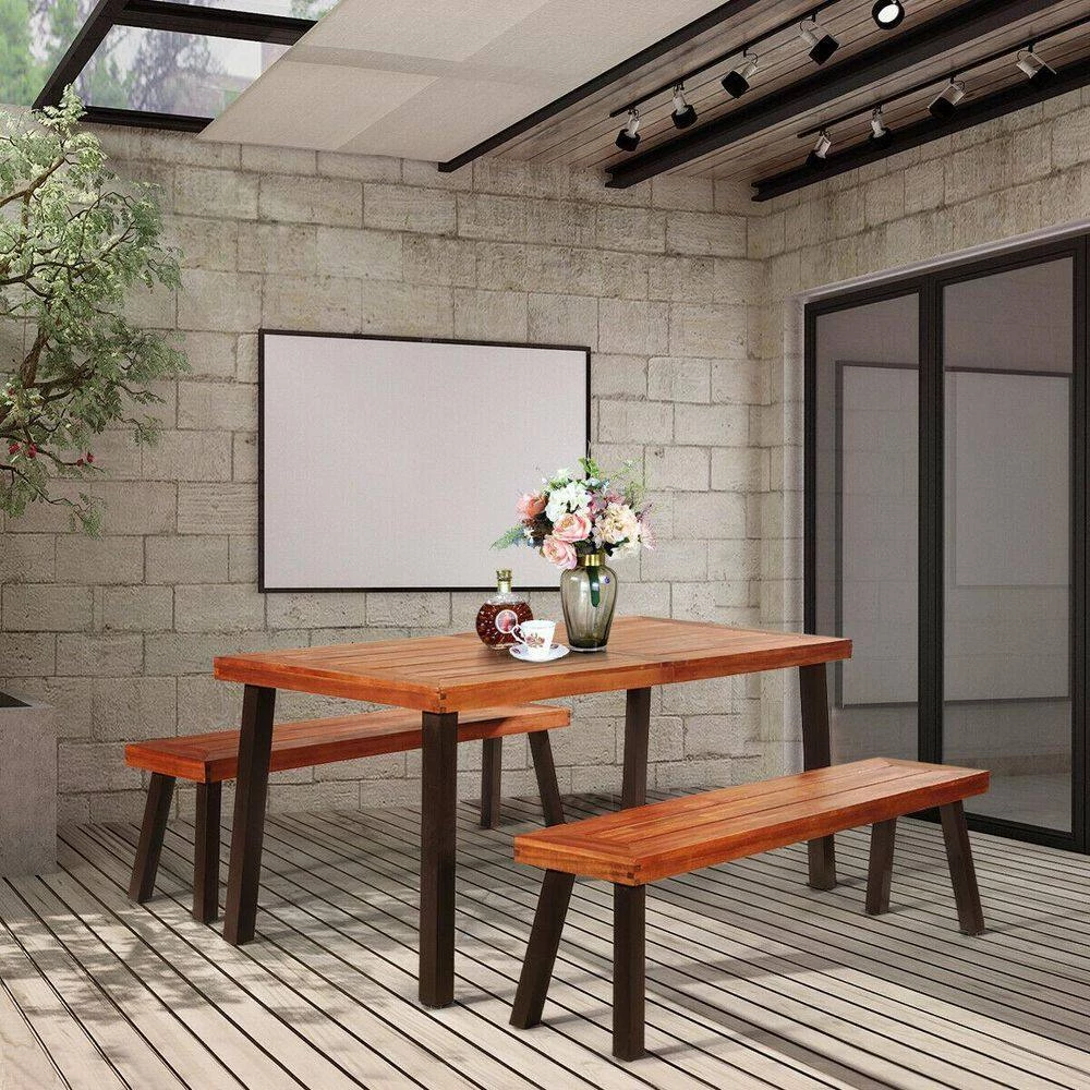 67.5 in. Brown Acacia Wood Rustic Rectangular Dining Furniture Table by SUNRINX 10 67.5 in. Brown Acacia Wood Rustic Rectangular Dining Furniture Table by SUNRINX - Image 10