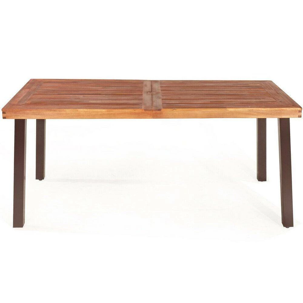 67.5 in. Brown Acacia Wood Rustic Rectangular Dining Furniture Table by SUNRINX 5 67.5 in. Brown Acacia Wood Rustic Rectangular Dining Furniture Table by SUNRINX - Image 5