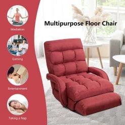 Folding Lazy Floor Quilted Folding Gaming Chair Floor Recliner-Red by SUNRINX -Furniture Store red sunrinx bean bag chairs mg2 53we 1f 1000