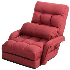 Folding Lazy Floor Quilted Folding Gaming Chair Floor Recliner-Red by SUNRINX