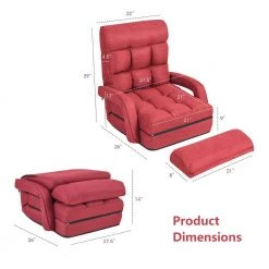 Folding Lazy Floor Quilted Folding Gaming Chair Floor Recliner-Red by SUNRINX -Furniture Store red sunrinx bean bag chairs mg2 53we 66 1000