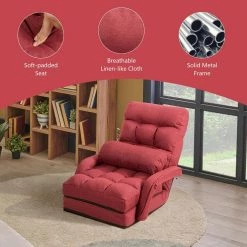 Folding Lazy Floor Quilted Folding Gaming Chair Floor Recliner-Red by SUNRINX -Furniture Store red sunrinx bean bag chairs mg2 53we fa 1000