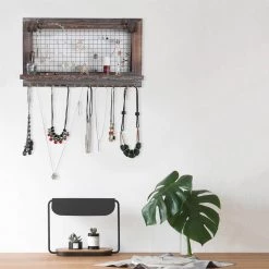 9.84 in. H x 17.2 in. W x 3.15 in. D Rustic Brown Wall Mounted Wooden Holder Hanging Jewelry Organizer and 15-Hooks by Edendirect -Furniture Store rustic brown edendirect jewelry armoires zgz0ra210225001 31 1000