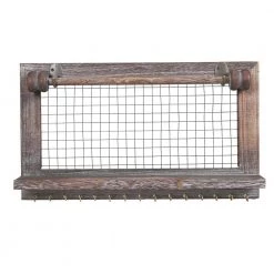9.84 in. H x 17.2 in. W x 3.15 in. D Rustic Brown Wall Mounted Wooden Holder Hanging Jewelry Organizer and 15-Hooks by Edendirect