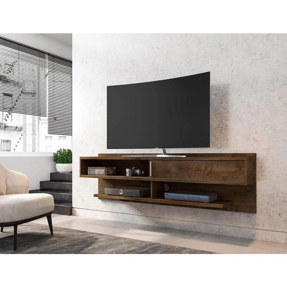 Rochester 71 in. Rustic Brown Floating Entertainment Center Fits TVs Up to 60 in. with Cable Management by Luxor 5 Rochester 71 in. Rustic Brown Floating Entertainment Center Fits TVs Up to 60 in. with Cable Management by Luxor - Image 5