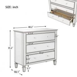 Silver Elegant Modern 3-Drawers Mirrored Chest 40.2 in. L x 18.1 in. W x 35.2 in. H by SUNRINX -Furniture Store silver sunrinx chest of drawers mg6 51bd 76 1000