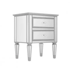 Silver Elegant 2-Drawer Mirrored Nightstand 24 in. L x 18.1 in. W x 28.3 in. H by SUNRINX