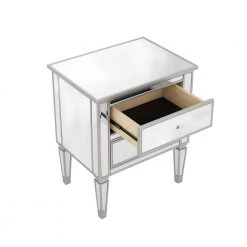 Silver Elegant 2-Drawer Mirrored Nightstand 24 in. L x 18.1 in. W x 28.3 in. H by SUNRINX -Furniture Store silver sunrinx nightstands mg6 50bd 77 1000