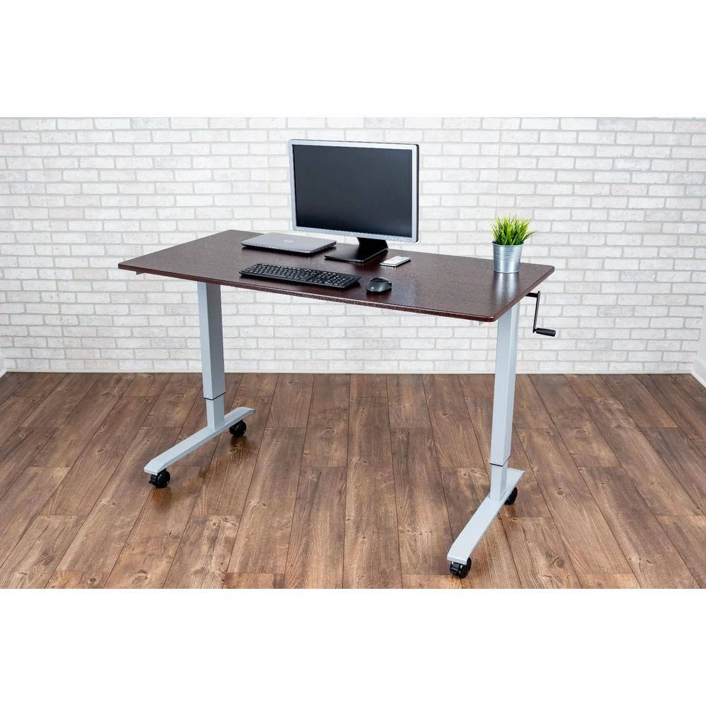 59 in. Rectangular Silver/Walnut Standing Desks with Adjustable Height by Luxor 7 59 in. Rectangular Silver/Walnut Standing Desks with Adjustable Height by Luxor - Image 7