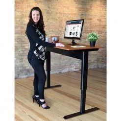 48 in. Rectangular Teak/Black Standing Desks with Adjustable Height by Luxor -Furniture Store teak black luxor standing desks spn48f bk tk 1f 1000