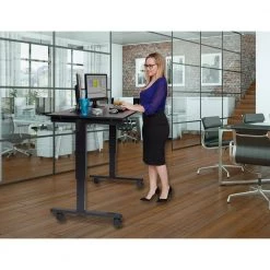 48 in. Rectangular Teak/Black Standing Desks with Adjustable Height by Luxor -Furniture Store teak black luxor standing desks spn48f bk tk 31 1000