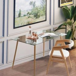 Modern Glass Rectangular Dining Table with Metal Legs by SUNRINX -Furniture Store transparent natural sunrinx kitchen dining tables mg6 39bd 31 1000