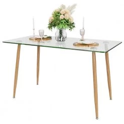 Modern Glass Rectangular Dining Table with Metal Legs by SUNRINX