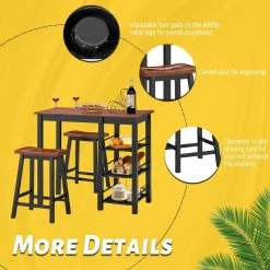 3-Pieces Counter Height Dining Table Set with 2 Saddle Stools and Storage Shelves Seats 2 by SUNRINX 14 3-Pieces Counter Height Dining Table Set with 2 Saddle Stools and Storage Shelves Seats 2 by SUNRINX -Furniture Store walnut black sunrinx dining room sets mg6 5bd 1f 1000