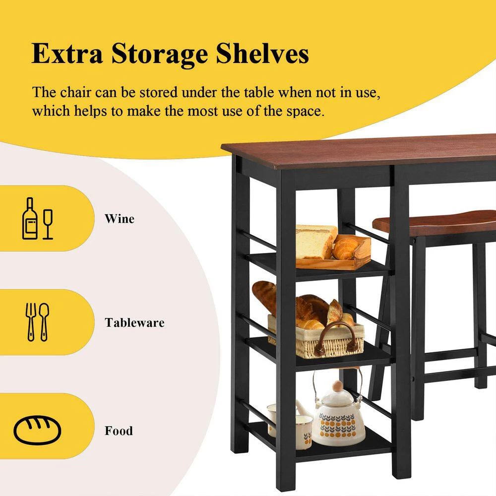 3-Pieces Counter Height Dining Table Set with 2 Saddle Stools and Storage Shelves Seats 2 by SUNRINX 7 3-Pieces Counter Height Dining Table Set with 2 Saddle Stools and Storage Shelves Seats 2 by SUNRINX - Image 7