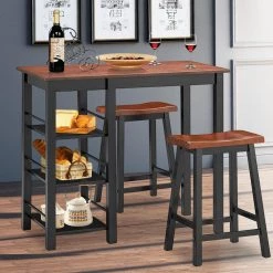 3-Pieces Counter Height Dining Table Set with 2 Saddle Stools and Storage Shelves Seats 2 by SUNRINX 13 3-Pieces Counter Height Dining Table Set with 2 Saddle Stools and Storage Shelves Seats 2 by SUNRINX -Furniture Store walnut black sunrinx dining room sets mg6 5bd 4f 1000