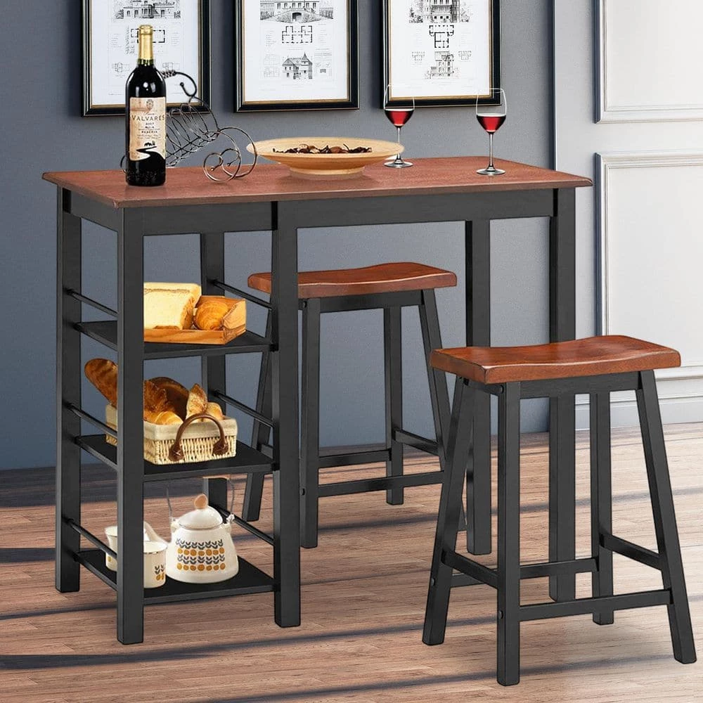 3-Pieces Counter Height Dining Table Set with 2 Saddle Stools and Storage Shelves Seats 2 by SUNRINX 5 3-Pieces Counter Height Dining Table Set with 2 Saddle Stools and Storage Shelves Seats 2 by SUNRINX - Image 5