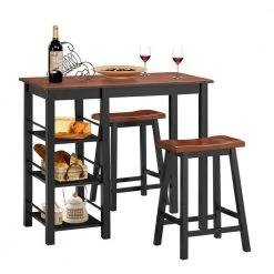 3-Pieces Counter Height Dining Table Set with 2 Saddle Stools and Storage Shelves Seats 2 by SUNRINX