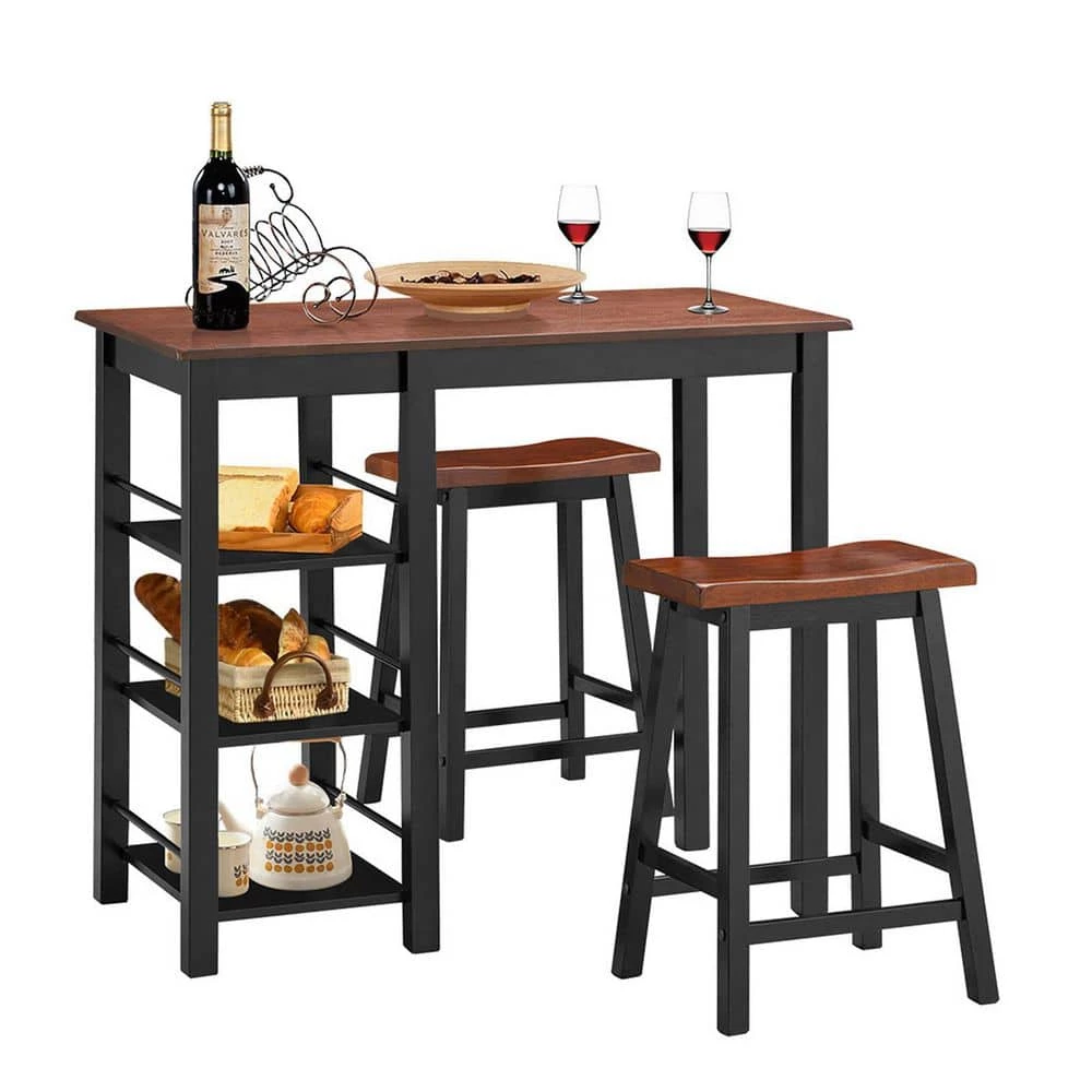 3-Pieces Counter Height Dining Table Set with 2 Saddle Stools and Storage Shelves Seats 2 by SUNRINX 1 3-Pieces Counter Height Dining Table Set with 2 Saddle Stools and Storage Shelves Seats 2 by SUNRINX