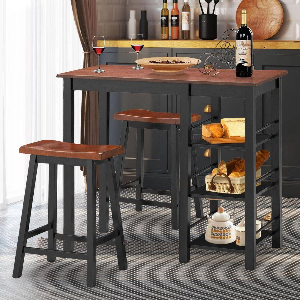 3-Pieces Counter Height Dining Table Set with 2 Saddle Stools and Storage Shelves Seats 2 by SUNRINX 4 3-Pieces Counter Height Dining Table Set with 2 Saddle Stools and Storage Shelves Seats 2 by SUNRINX - Image 4