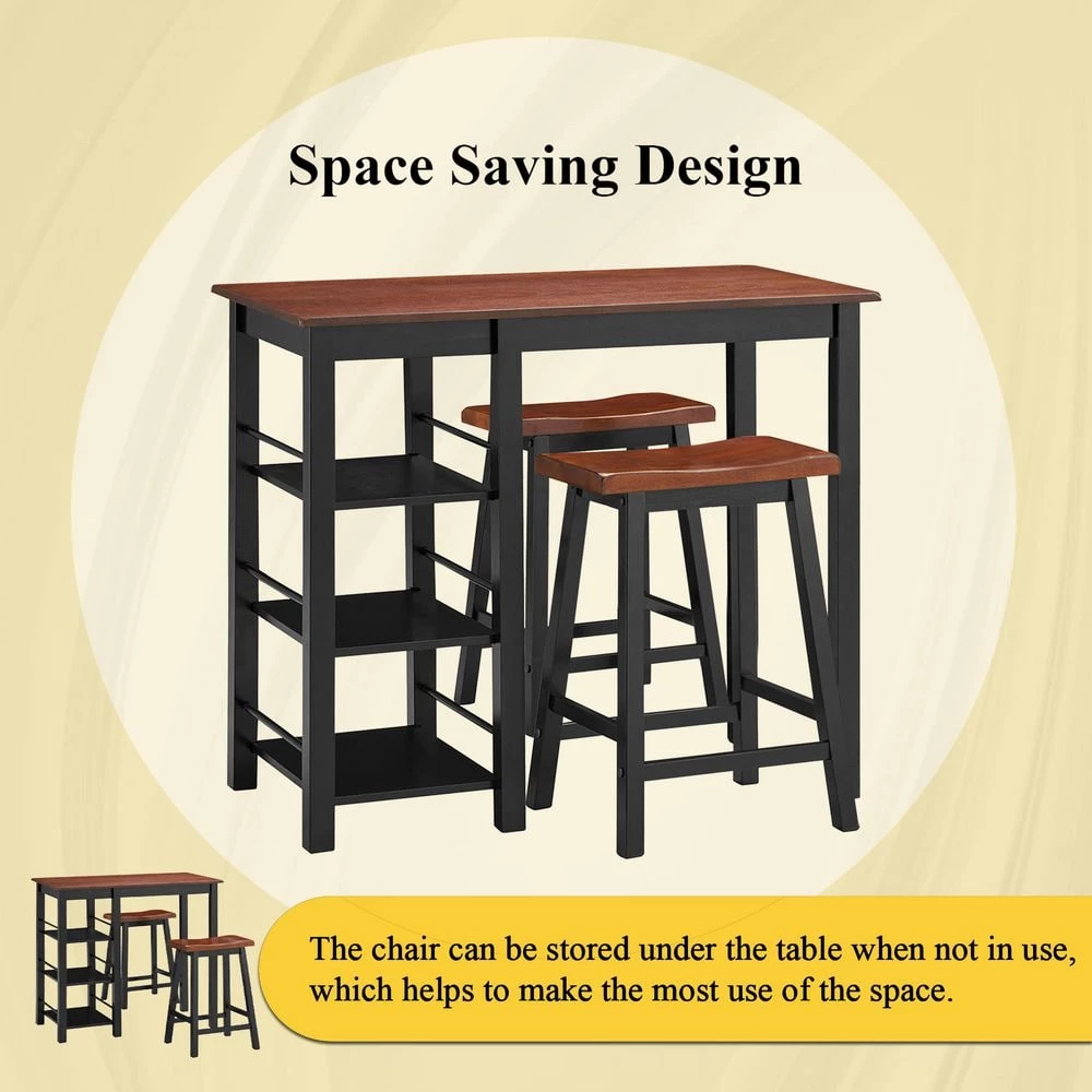 3-Pieces Counter Height Dining Table Set with 2 Saddle Stools and Storage Shelves Seats 2 by SUNRINX 2 3-Pieces Counter Height Dining Table Set with 2 Saddle Stools and Storage Shelves Seats 2 by SUNRINX - Image 2