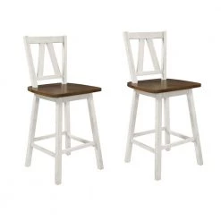 Walnut and Distressed White Farmhouse 2-Piece Counter Height Dining Chair (Set of 2) by SUNRINX