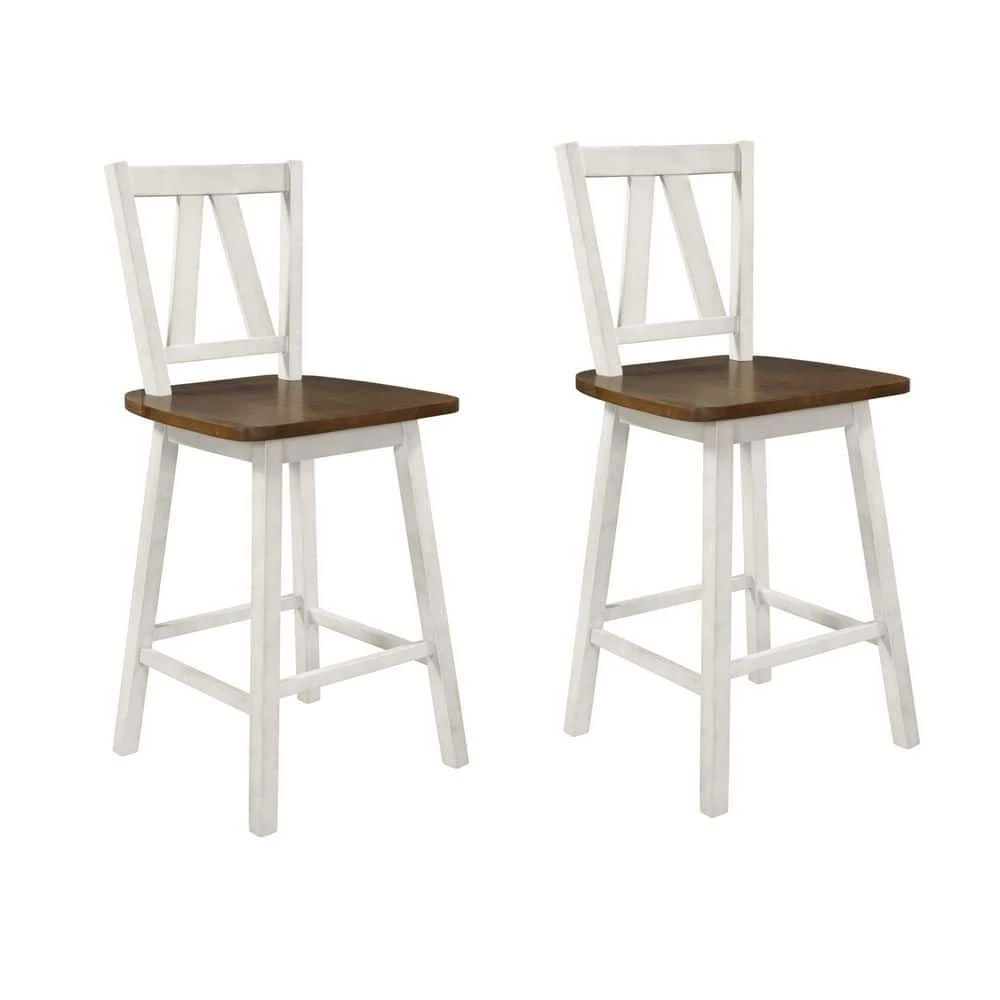 Walnut and Distressed White Farmhouse 2-Piece Counter Height Dining Chair (Set of 2) by SUNRINX 1 Walnut and Distressed White Farmhouse 2-Piece Counter Height Dining Chair (Set of 2) by SUNRINX