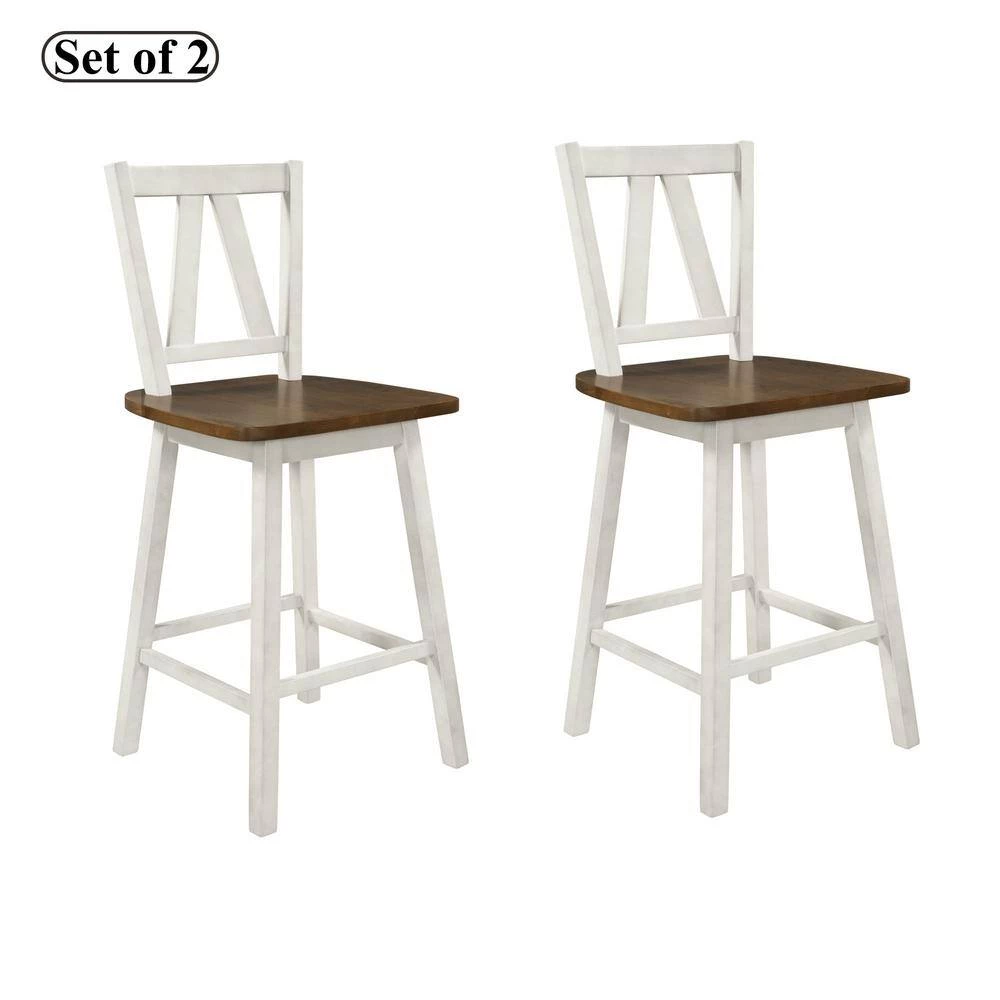 Walnut and Distressed White Farmhouse 2-Piece Counter Height Dining Chair (Set of 2) by SUNRINX 4 Walnut and Distressed White Farmhouse 2-Piece Counter Height Dining Chair (Set of 2) by SUNRINX - Image 4