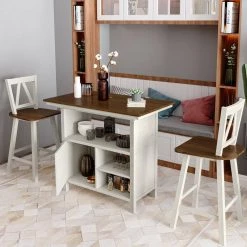 Farmhouse 3-Piece Counter Height Dining Seats (2-Set) by SUNRINX -Furniture Store walnut distressed white sunrinx dining room sets mg2 14we 4f 1000