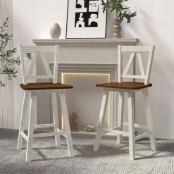 Farmhouse 3-Piece Counter Height Dining Seats (2-Set) by SUNRINX -Furniture Store walnut distressed white sunrinx dining room sets mg2 14we fa 1000