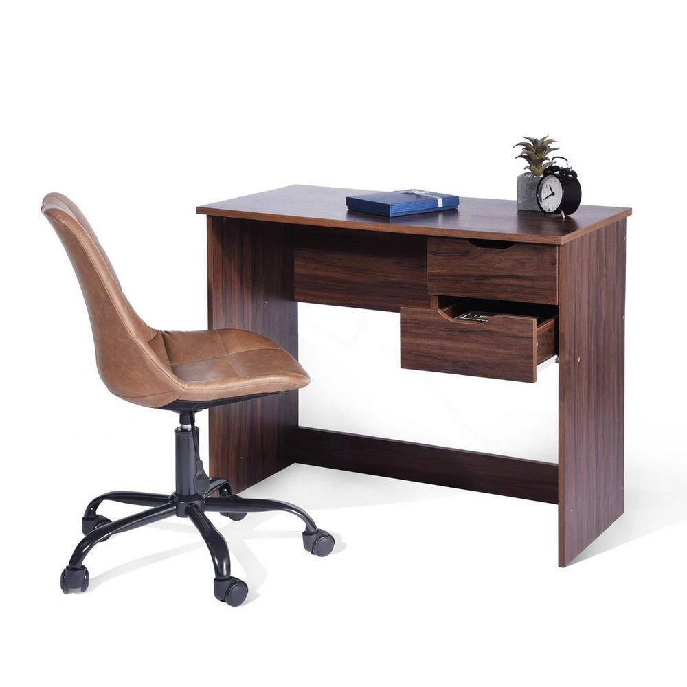 35.4 in. Rectangle Brown Wood Computer Desk Writing Study Table with 2-Side Drawers Classic Home Office Laptop Desk by Edendirect 9 35.4 in. Rectangle Brown Wood Computer Desk Writing Study Table with 2-Side Drawers Classic Home Office Laptop Desk by Edendirect - Image 9