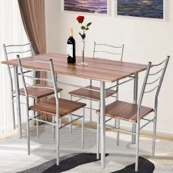 5-pieces Wood Metal Dining Table Set with 4-Chairs-Walnut by SUNRINX 15 5-pieces Wood Metal Dining Table Set with 4-Chairs-Walnut by SUNRINX -Furniture Store walnut sunrinx dining room sets mg6 1bd 1f 1000