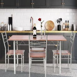 5-pieces Wood Metal Dining Table Set with 4-Chairs-Walnut by SUNRINX 16 5-pieces Wood Metal Dining Table Set with 4-Chairs-Walnut by SUNRINX -Furniture Store walnut sunrinx dining room sets mg6 1bd 44 1000