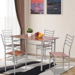 5-pieces Wood Metal Dining Table Set with 4-Chairs-Walnut by SUNRINX 14 5-pieces Wood Metal Dining Table Set with 4-Chairs-Walnut by SUNRINX -Furniture Store walnut sunrinx dining room sets mg6 1bd 4f 1000