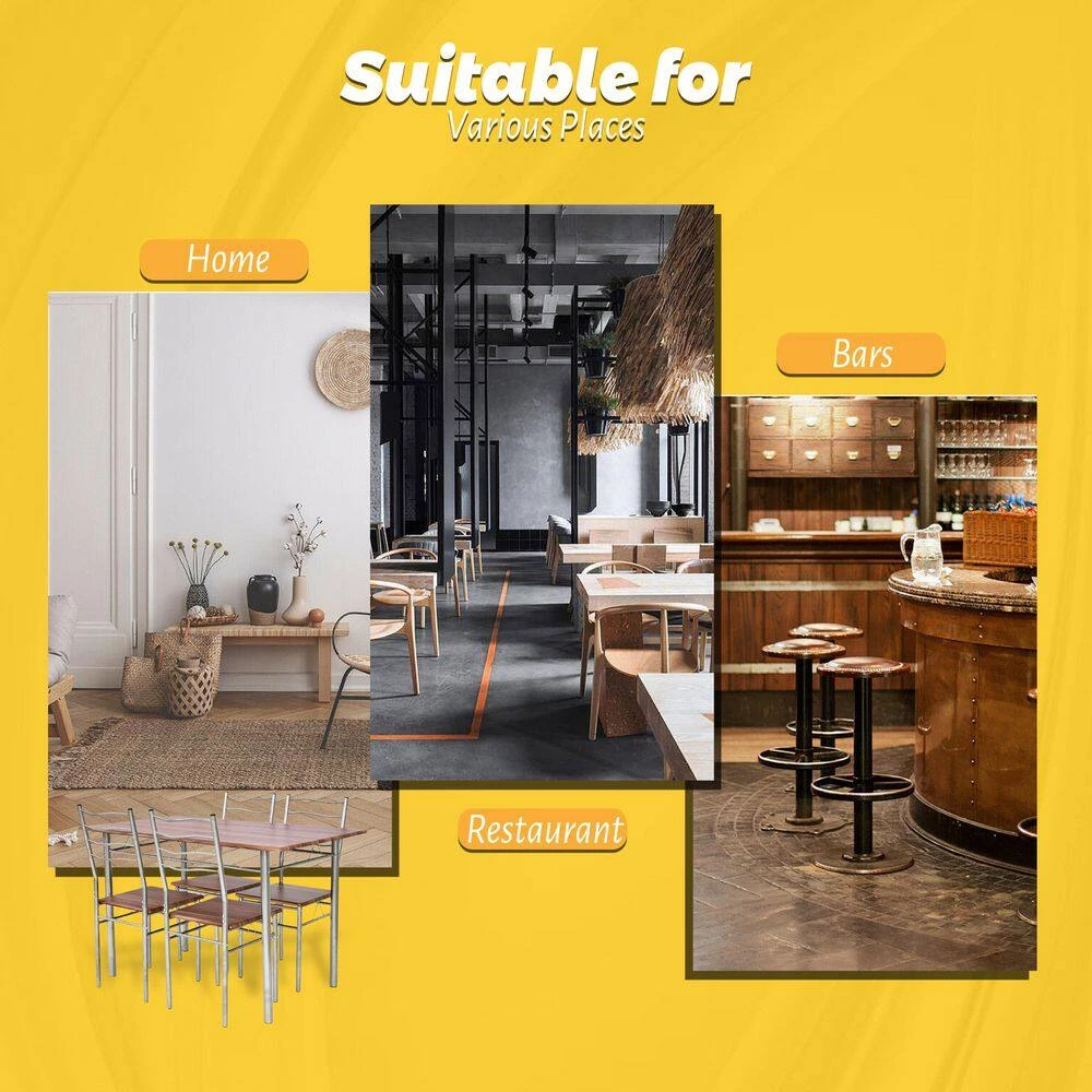 5-pieces Wood Metal Dining Table Set with 4-Chairs-Walnut by SUNRINX 9 5-pieces Wood Metal Dining Table Set with 4-Chairs-Walnut by SUNRINX - Image 9